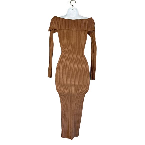 NBD Brown Ribbed Knit Midi Dress XS Off Shoulder Marlow Bodycon Revolve $198 NEW - Picture 7 of 7